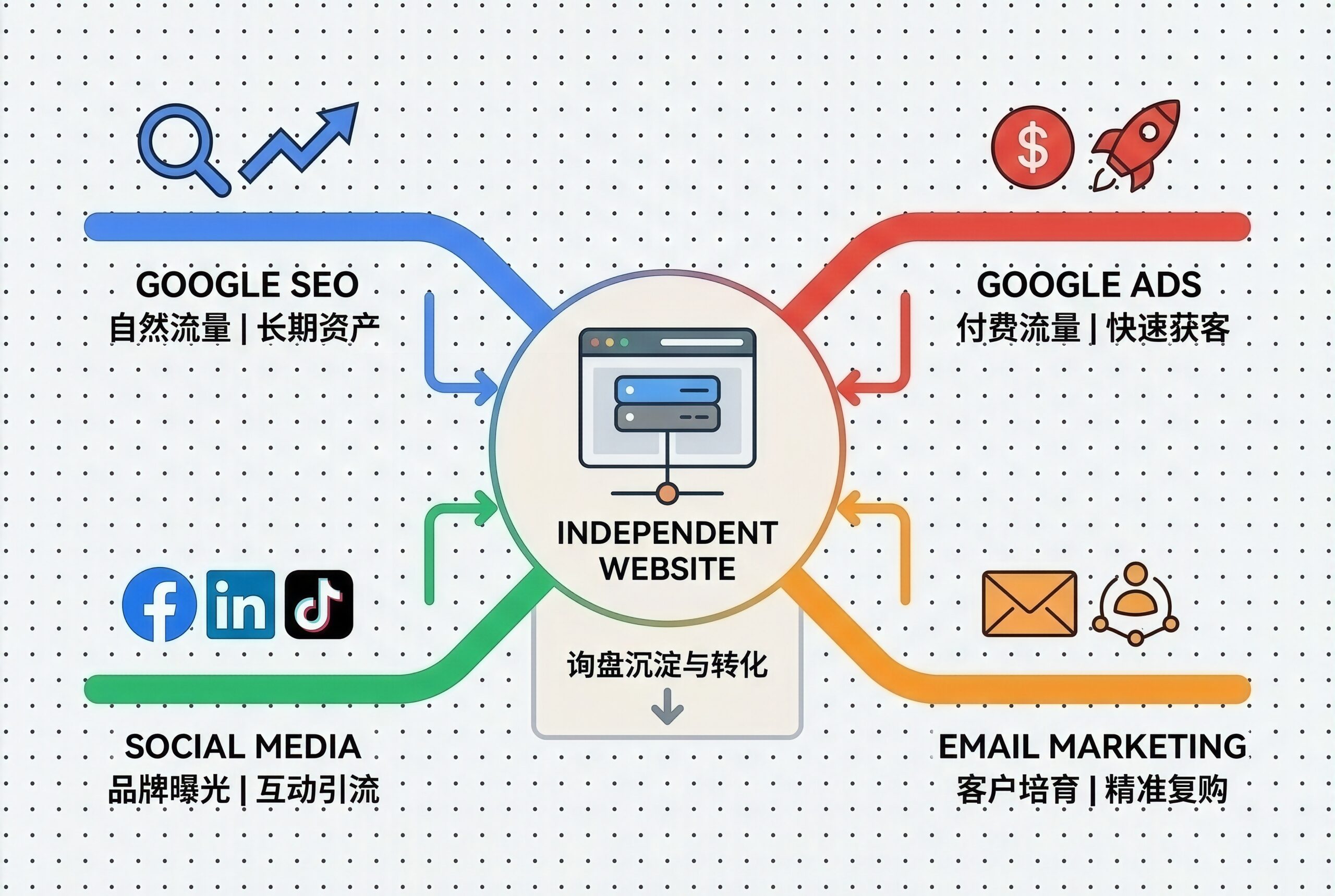 谷歌SEO与外贸独立站流量来源全景图